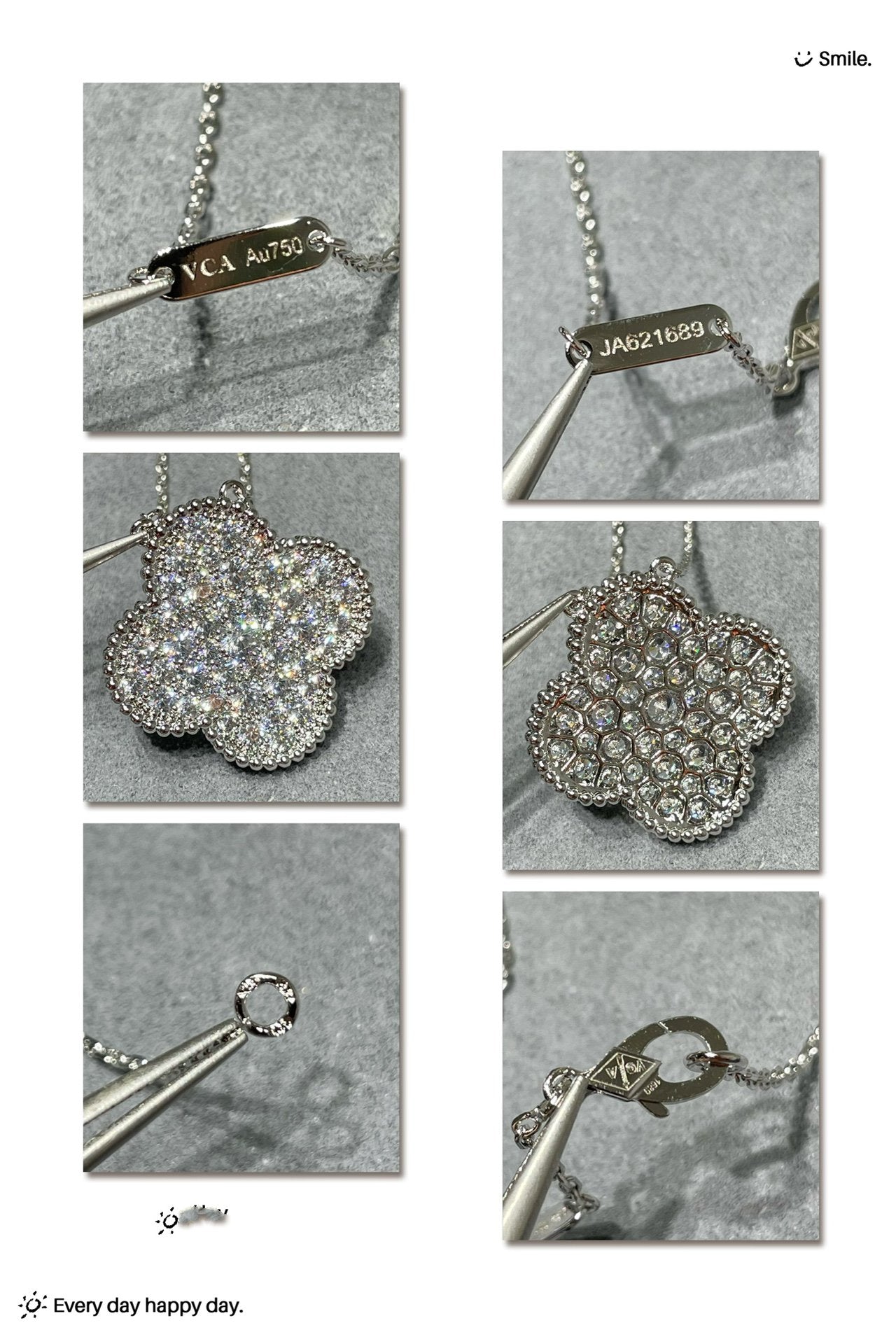 [Regal Jewels]CLOVER 25MM LARGE PENDANT DIAMOND PAVED SILVER NECKLACE