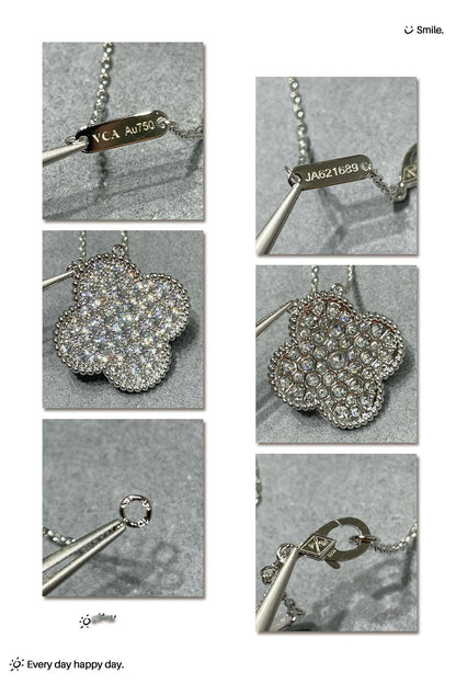 [Regal Jewels]CLOVER 25MM LARGE PENDANT DIAMOND PAVED SILVER NECKLACE