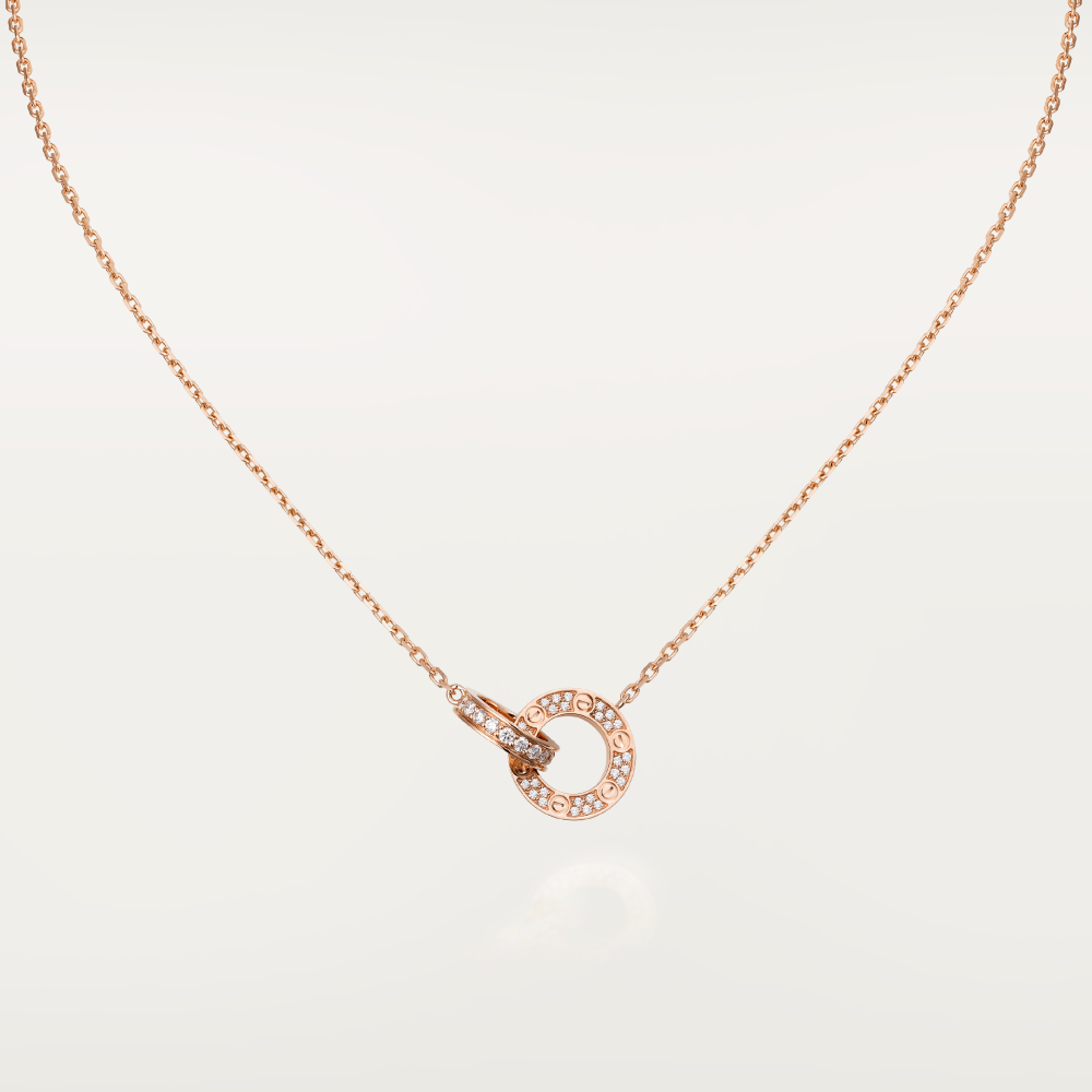 [Regal Jewels]LOVE 7.6MM NECKLACE ROSE GOLD AND SILVER  FULL DIAMOND