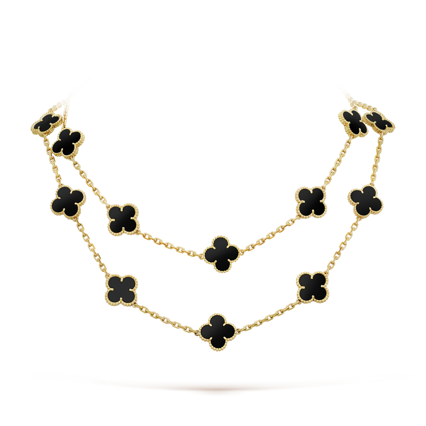 [Regal Jewels]CLOVER 20 MOTIFS ONYX NECKLACE