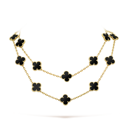 [Regal Jewels]CLOVER 20 MOTIFS ONYX NECKLACE