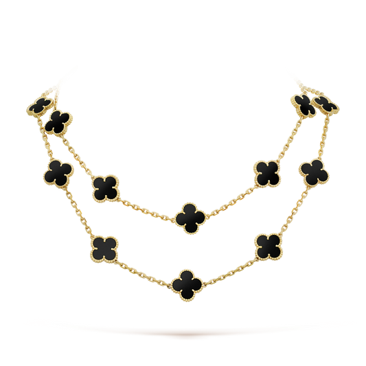 [Regal Jewels]CLOVER 20 MOTIFS ONYX NECKLACE