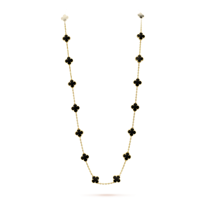 [Regal Jewels]CLOVER 20 MOTIFS ONYX NECKLACE