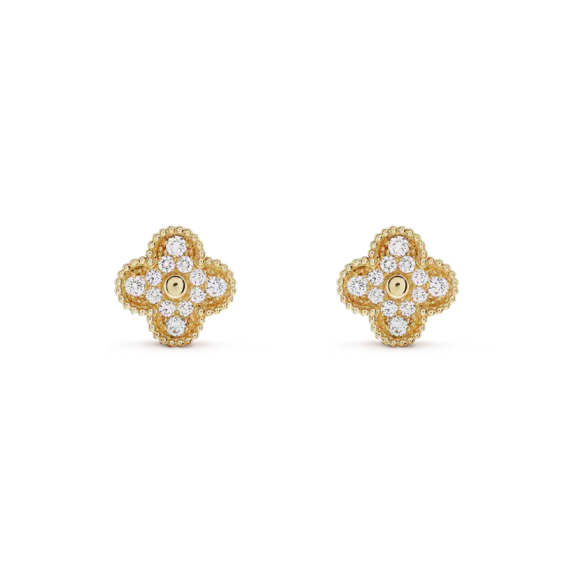 [Regal Jewels]CLOVER MEDIUM 1 MOTIFS FUll DIAMOND EARRINGS