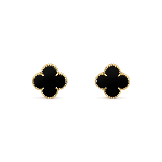 [Regal Jewels]CLOVER MEDIUM 1 MOTIFS  ONYX STUD EARRINGS