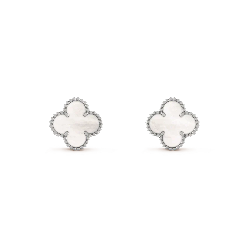 [Regal Jewels]CLOVER MEDIUM 1 MOTIFS  WHITE MOP EARRINGS SILVER