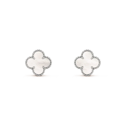 [Regal Jewels]CLOVER MEDIUM 1 MOTIFS  WHITE MOP EARRINGS SILVER