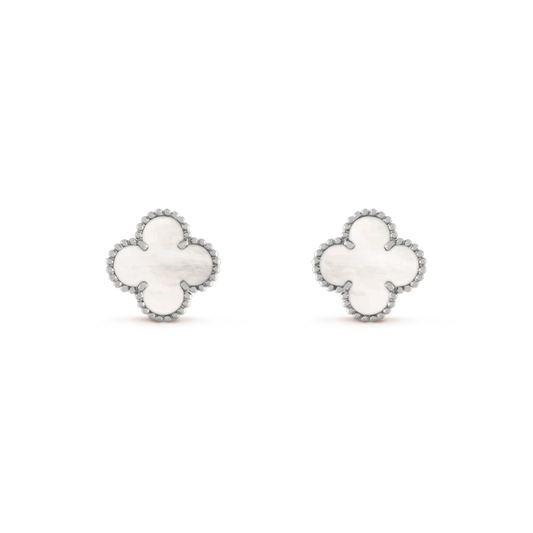 [Regal Jewels]CLOVER MEDIUM 1 MOTIFS  WHITE MOP EARRINGS SILVER