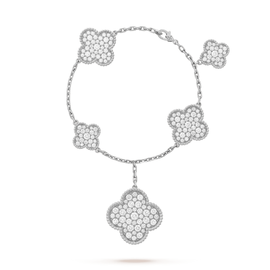 [Regal Jewels]CLOVER 6 MOTIFS SILVER DIAMOND BRACELET