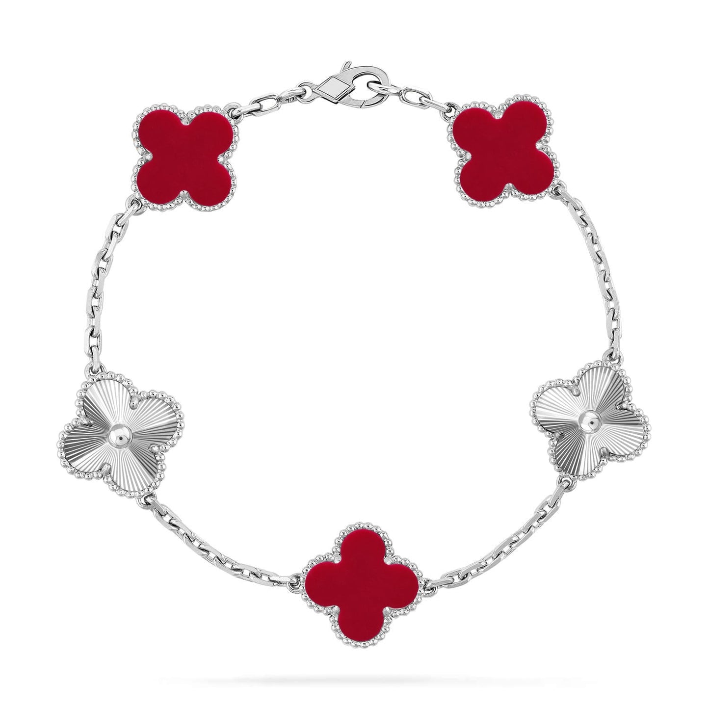 [Regal Jewels] CLOVER 5 MOTIF RED CORNELIAN BRACELET COLLECTION