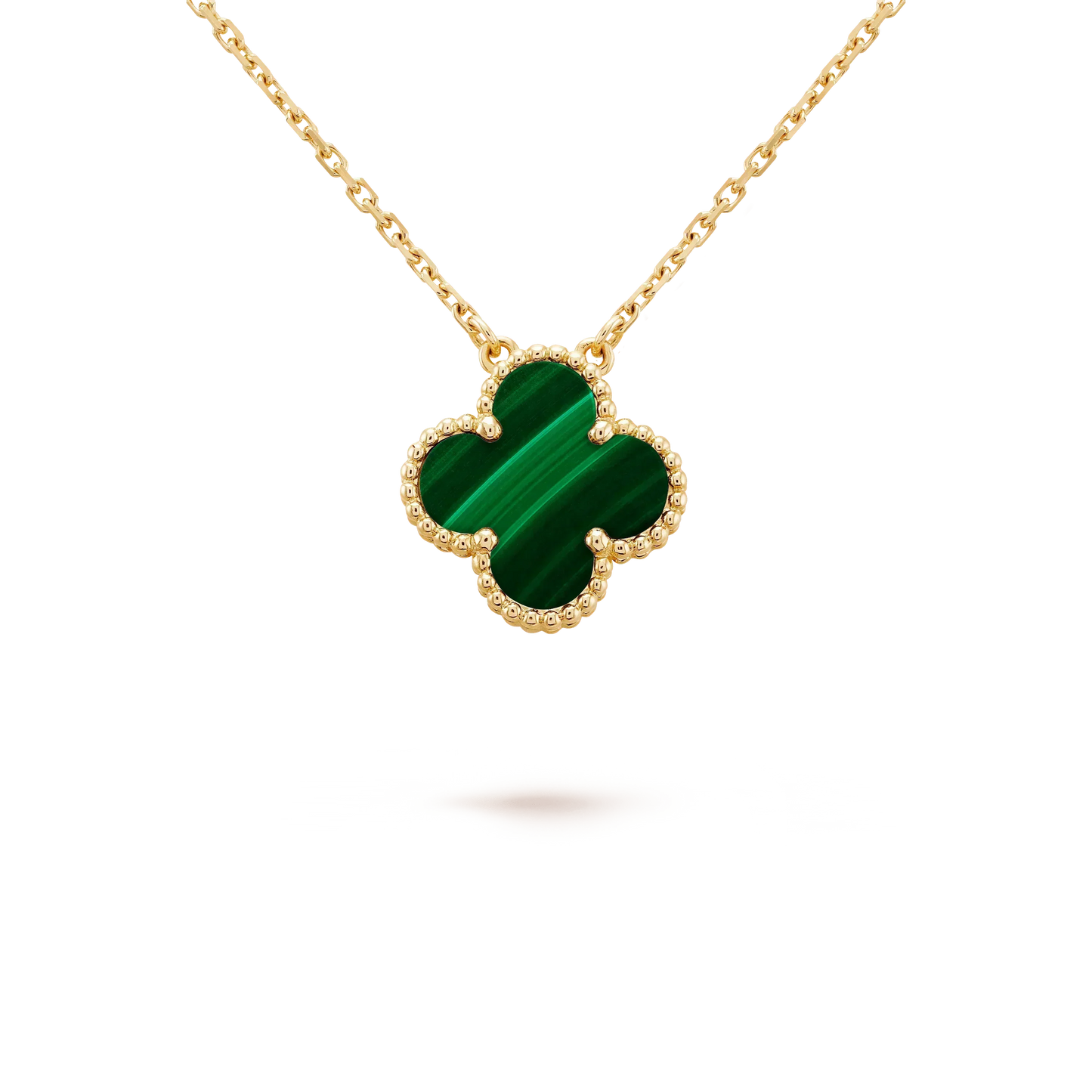 [Regal Jewels]CLOVER 15MM MALACHITE SINGLE FLOWER  NECKLACE