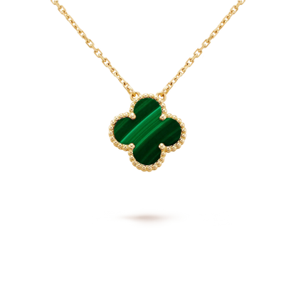 [Regal Jewels]CLOVER 15MM MALACHITE SINGLE FLOWER  NECKLACE