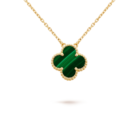 [Regal Jewels]CLOVER 15MM MALACHITE SINGLE FLOWER  NECKLACE