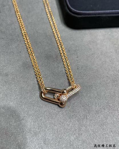 [Regal Jewels]T House Diamond-Set Double Chain Link Pendant Necklace
