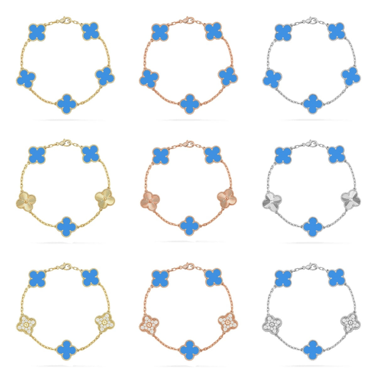 [Regal Jewels]CLOVER 5 MOTIF BLUE AGATE BRACELET COLLECTION