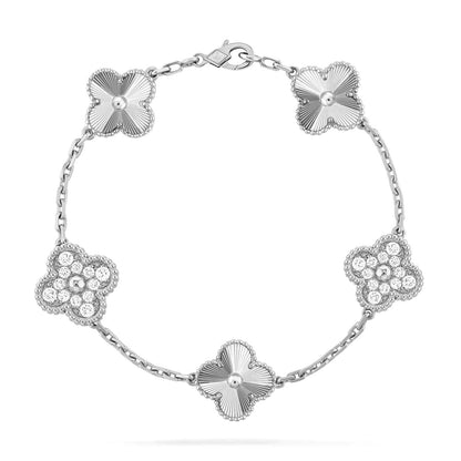 [Regal Jewels]CLOVER 5 MOTIF SILVER DIAMOND BRACELET