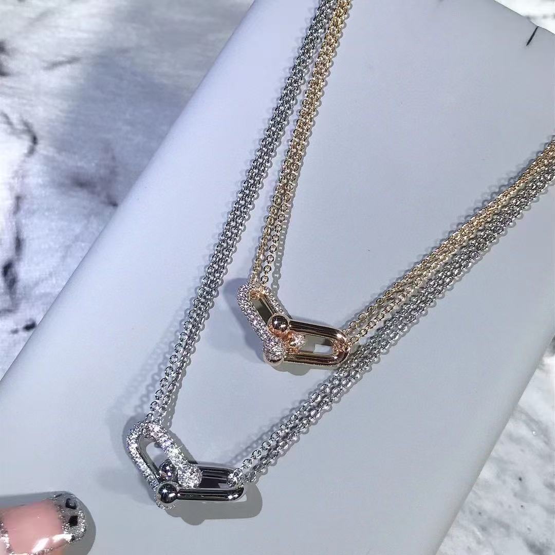 [Regal Jewels]T House Diamond-Set Double Chain Link Pendant Necklace