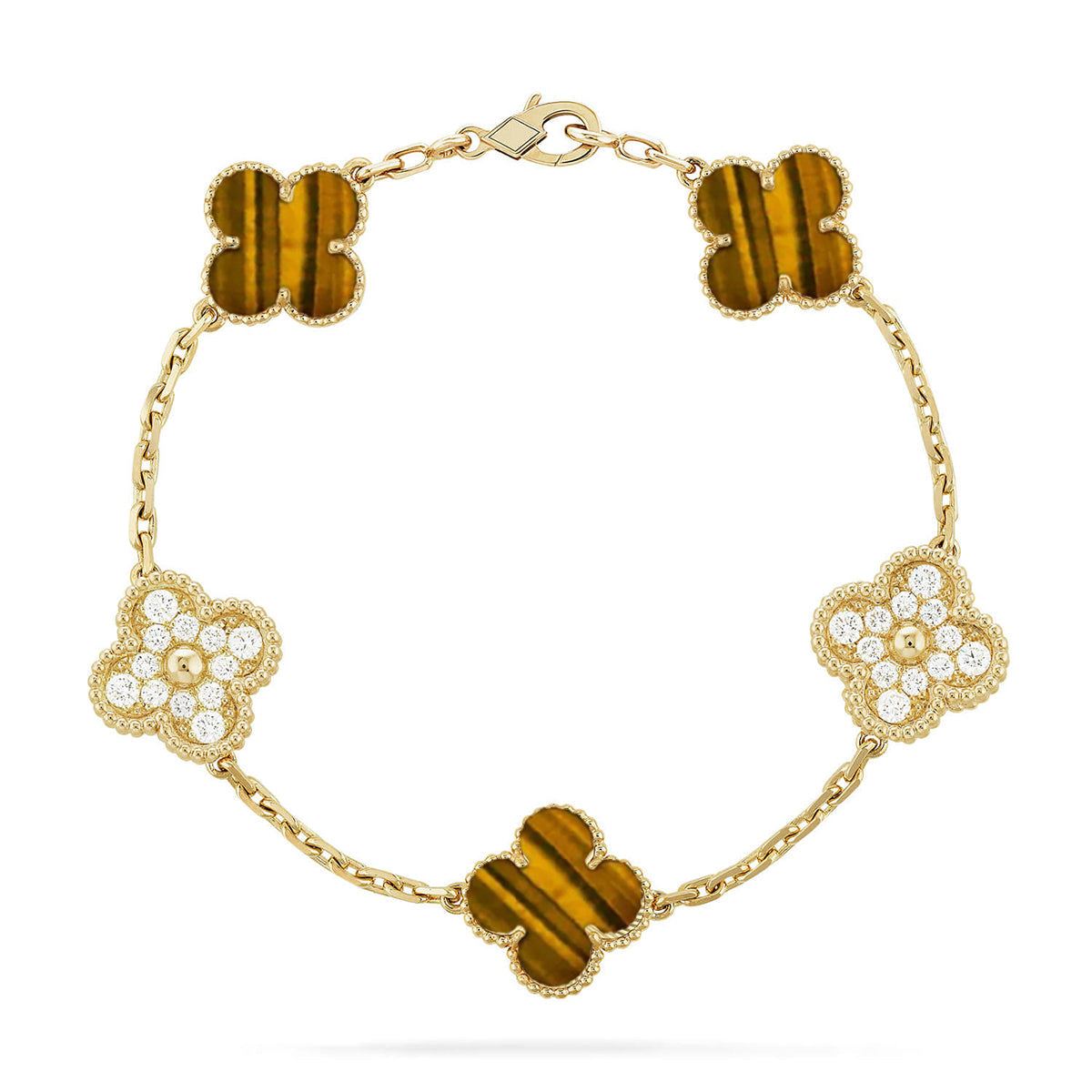 [Regal Jewels]CLOVER 5 MOTIFS TIGER EYE BRACELET COLLECTION