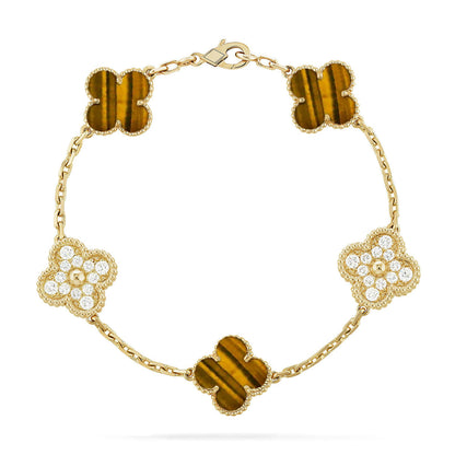 [Regal Jewels]CLOVER 5 MOTIFS TIGER EYE BRACELET COLLECTION
