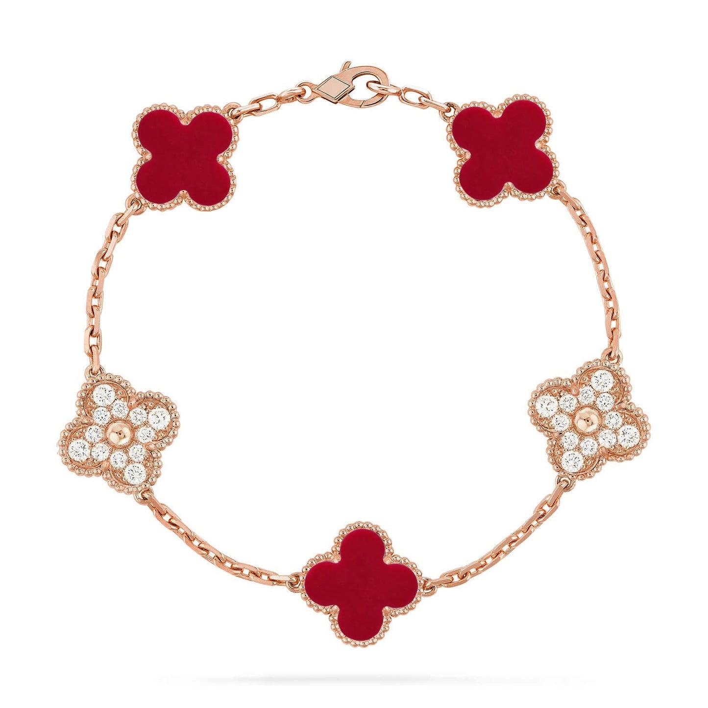 [Regal Jewels] CLOVER 5 MOTIF RED CORNELIAN BRACELET COLLECTION