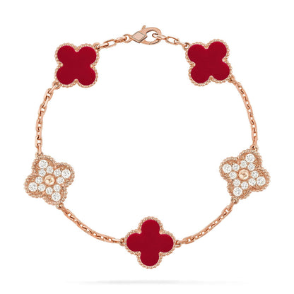 [Regal Jewels] CLOVER 5 MOTIF RED CORNELIAN BRACELET COLLECTION
