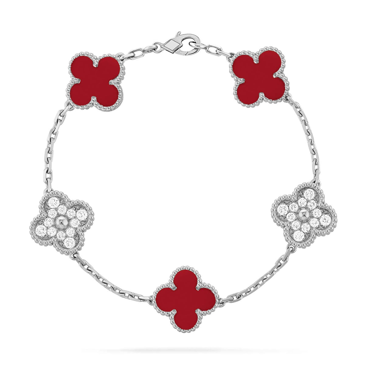 [Regal Jewels] CLOVER 5 MOTIF RED CORNELIAN BRACELET COLLECTION