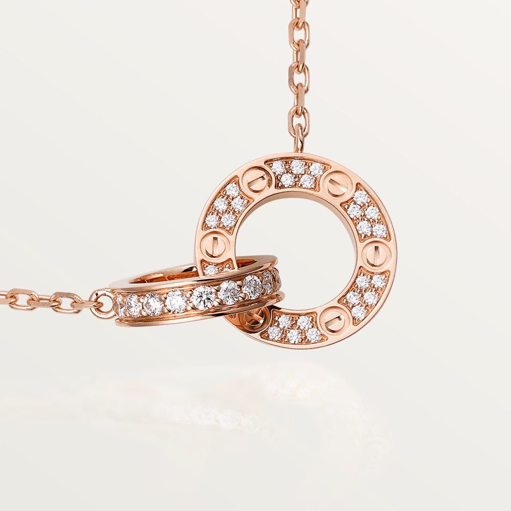 [Regal Jewels]LOVE 7.6MM NECKLACE ROSE GOLD AND SILVER  FULL DIAMOND