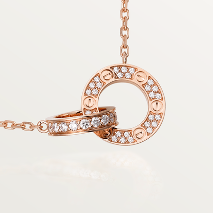 [Regal Jewels]LOVE 7.6MM NECKLACE ROSE GOLD AND SILVER  FULL DIAMOND