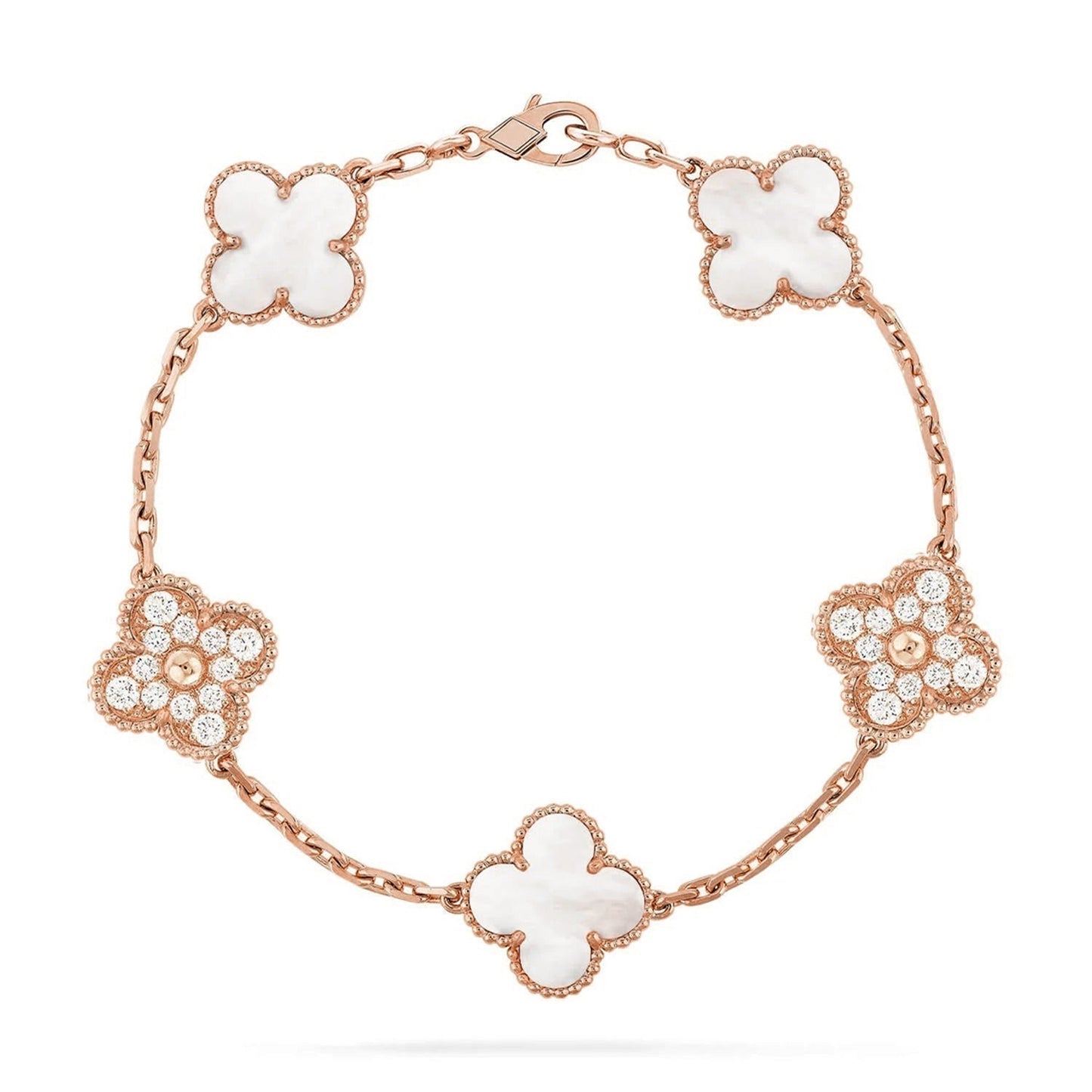 [Regal Jewels]CLOVER WHITE PEARL MOP 5 MOTIF BRACELET COLLECTION