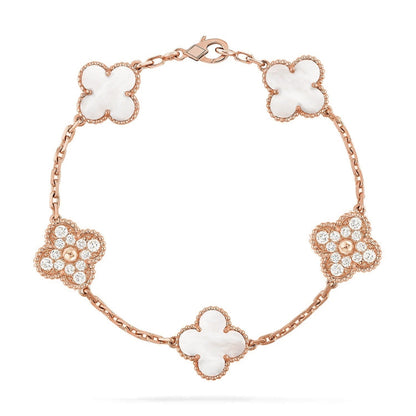 [Regal Jewels]CLOVER WHITE PEARL MOP 5 MOTIF BRACELET COLLECTION