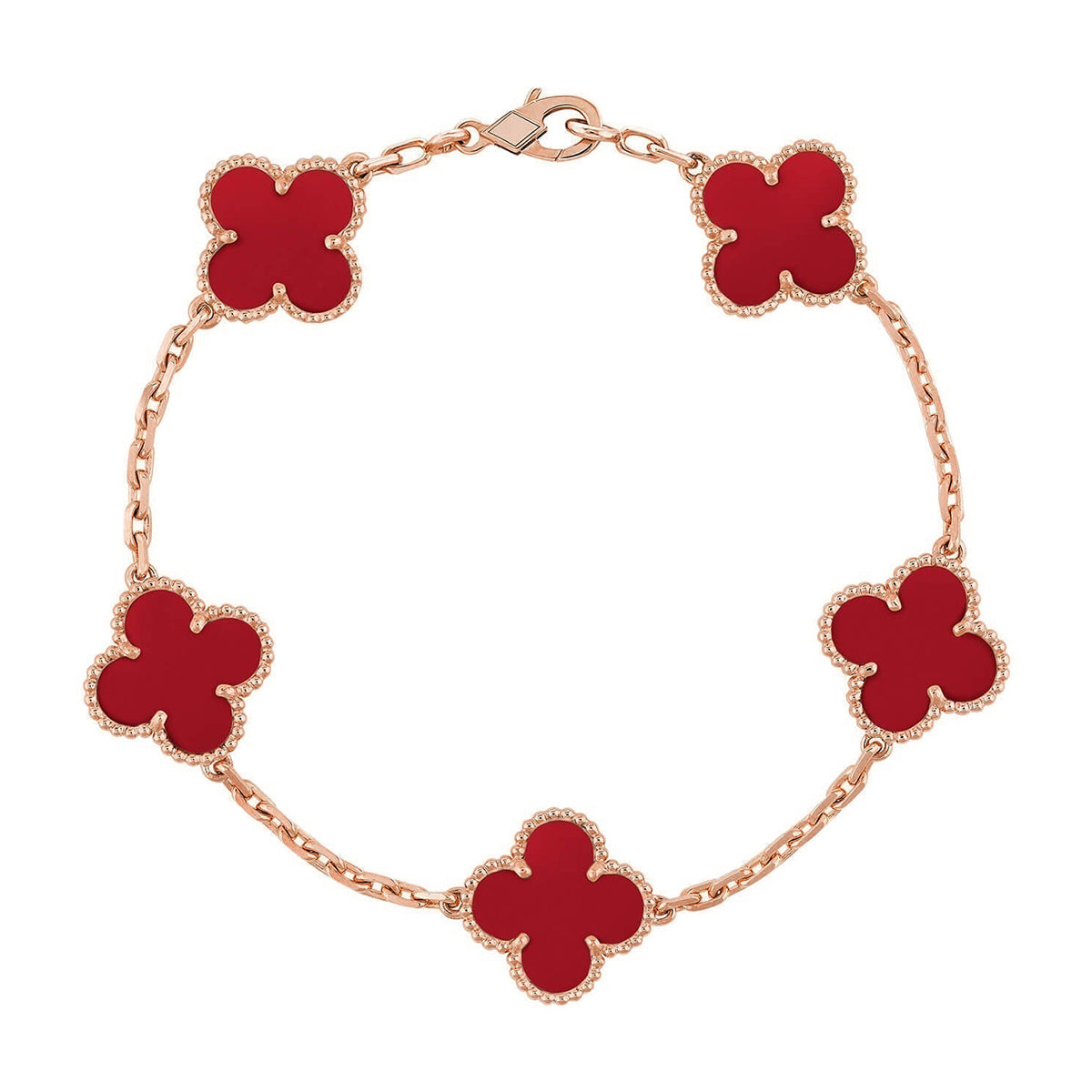 [Regal Jewels] CLOVER 5 MOTIF RED CORNELIAN BRACELET COLLECTION