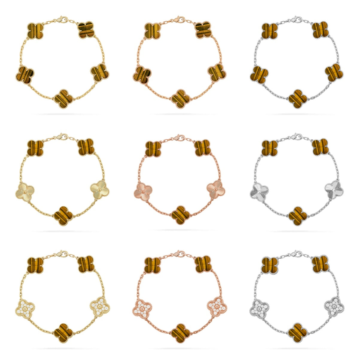[Regal Jewels]CLOVER 5 MOTIFS TIGER EYE BRACELET COLLECTION