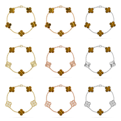 [Regal Jewels]CLOVER 5 MOTIFS TIGER EYE BRACELET COLLECTION