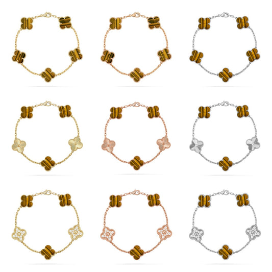 [Regal Jewels]CLOVER 5 MOTIFS TIGER EYE BRACELET COLLECTION