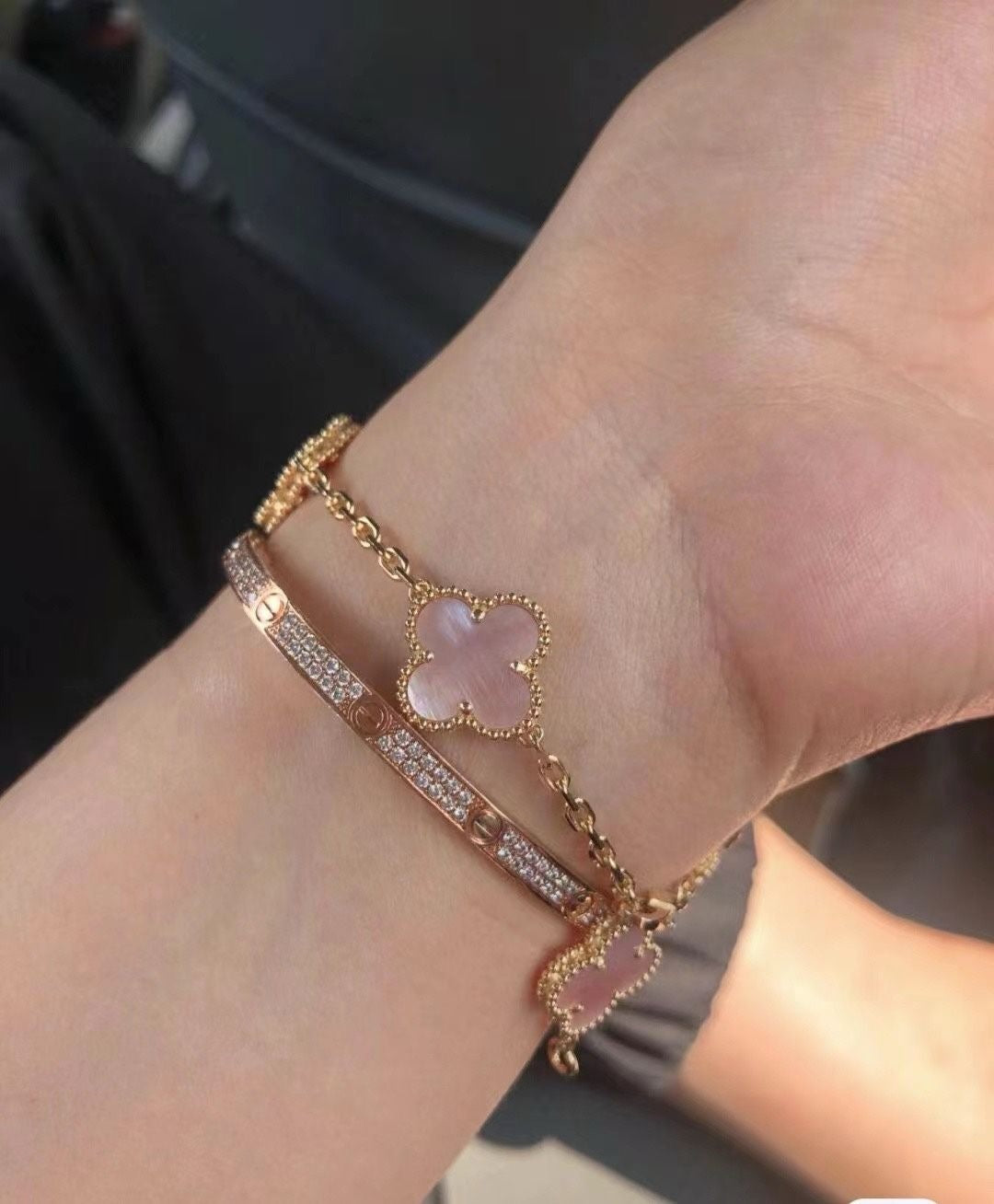[Regal Jewels]CLOVER 5 MOTIFS Pink  AGATE  BRACELET