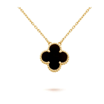 [Regal Jewels]CLOVER 15MM BLACK ONYX SINGLE FLOWER NECKLACE