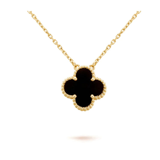 [Regal Jewels]CLOVER 15MM BLACK ONYX SINGLE FLOWER NECKLACE