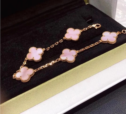 [Regal Jewels]CLOVER 5 MOTIFS Pink  AGATE  BRACELET