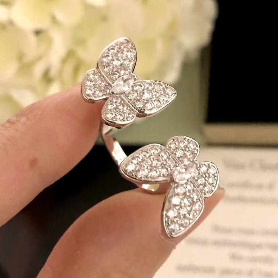 [Regal Jewels]TWIN SILVER BUTTERFLY DIAMOND RING
