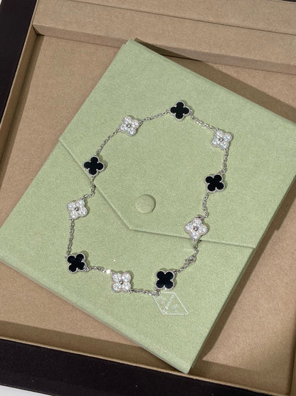 [Regal Jewels]Four-Leaf Clover Ten Elements Panda Diamond Silver Necklace