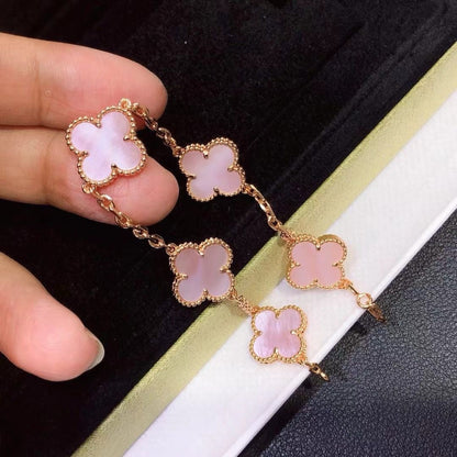 [Regal Jewels]CLOVER 5 MOTIFS Pink  AGATE  BRACELET