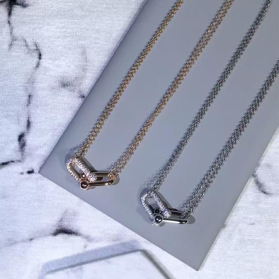 [Regal Jewels]T House Diamond-Set Double Chain Link Pendant Necklace