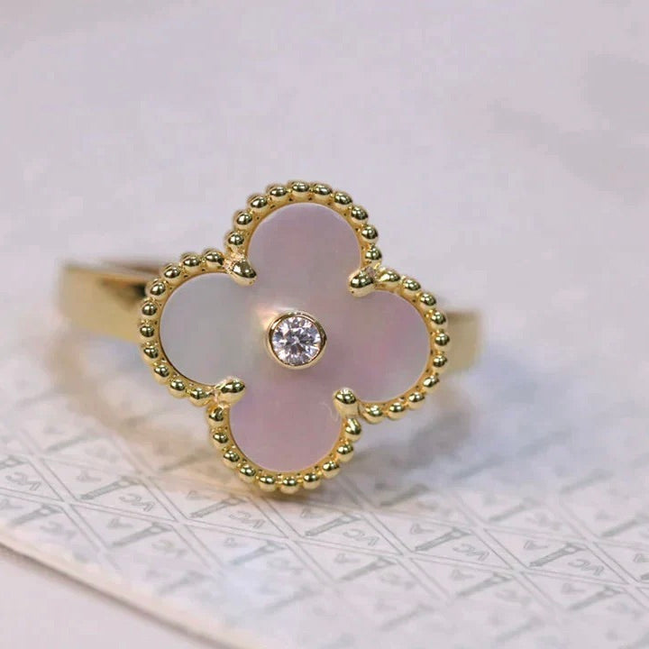 [Regal Jewels]CLOVER PINK MOP RING GOLD DIAMOND