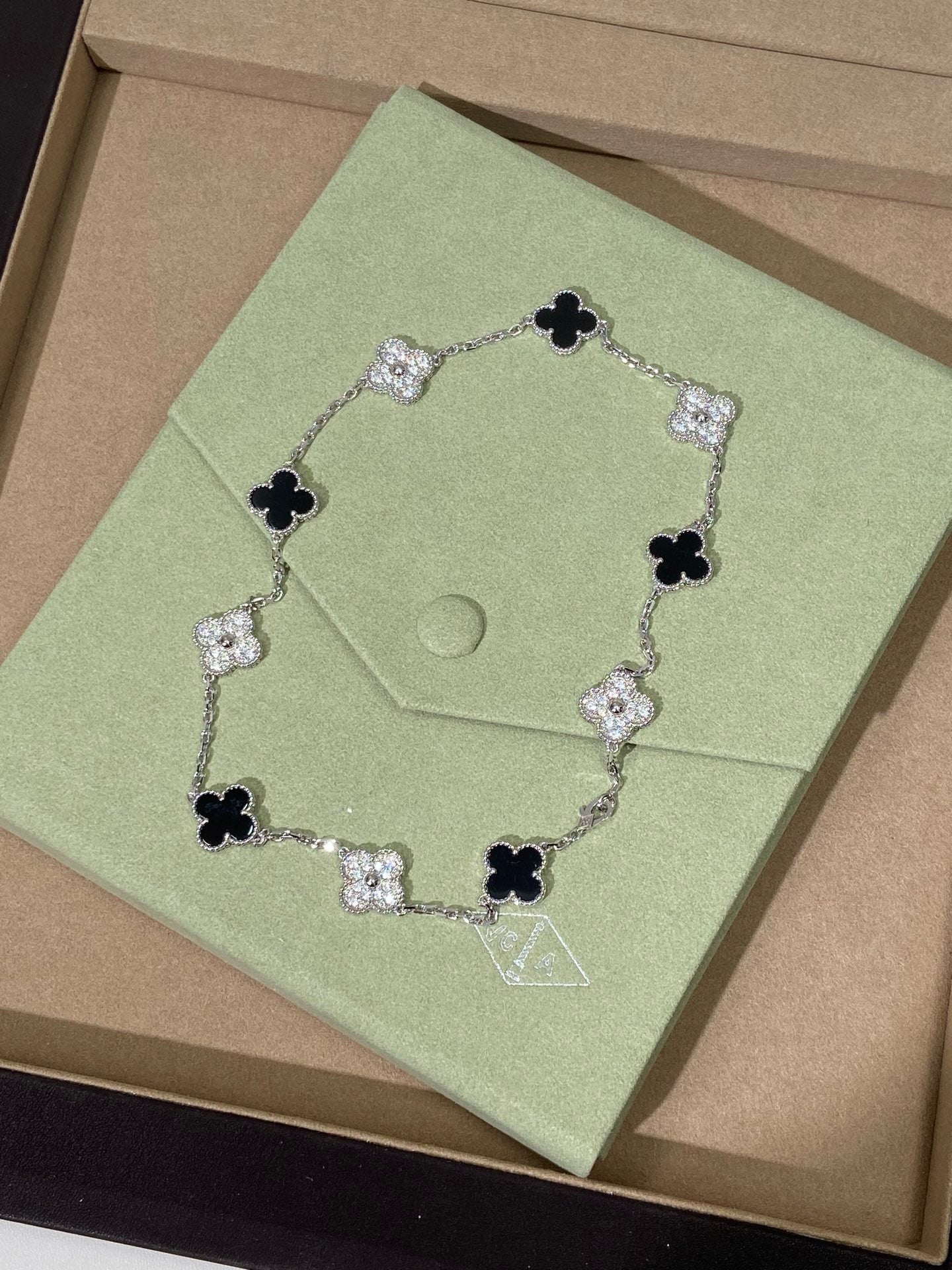 [Regal Jewels]Four-Leaf Clover Ten Elements Panda Diamond Silver Necklace