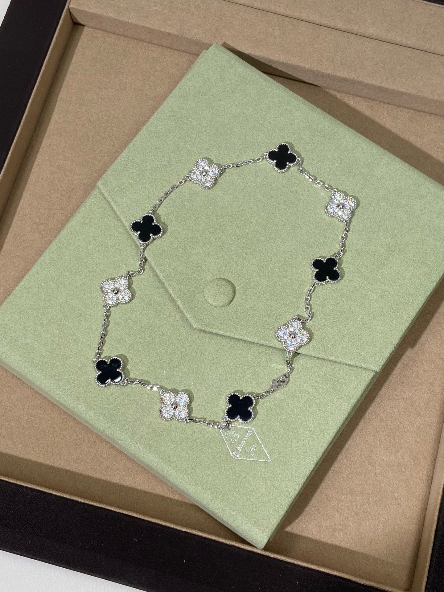 [Regal Jewels]Four-Leaf Clover Ten Elements Panda Diamond Silver Necklace