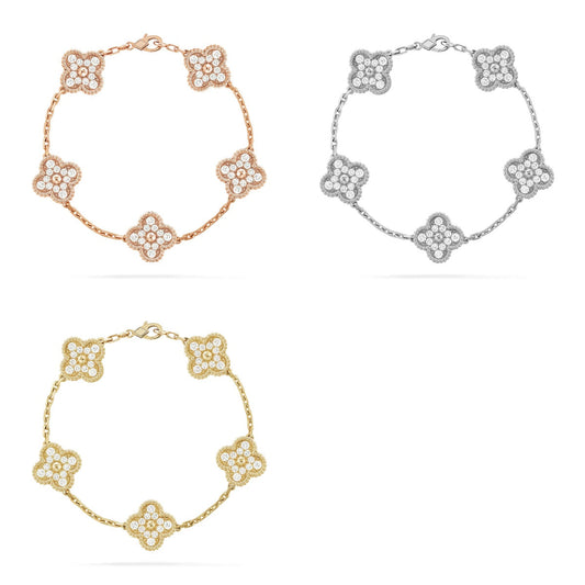 [Regal Jewels]CLOVER 5 MOTIF FULL DIAMOND BRACELET COLLECTION