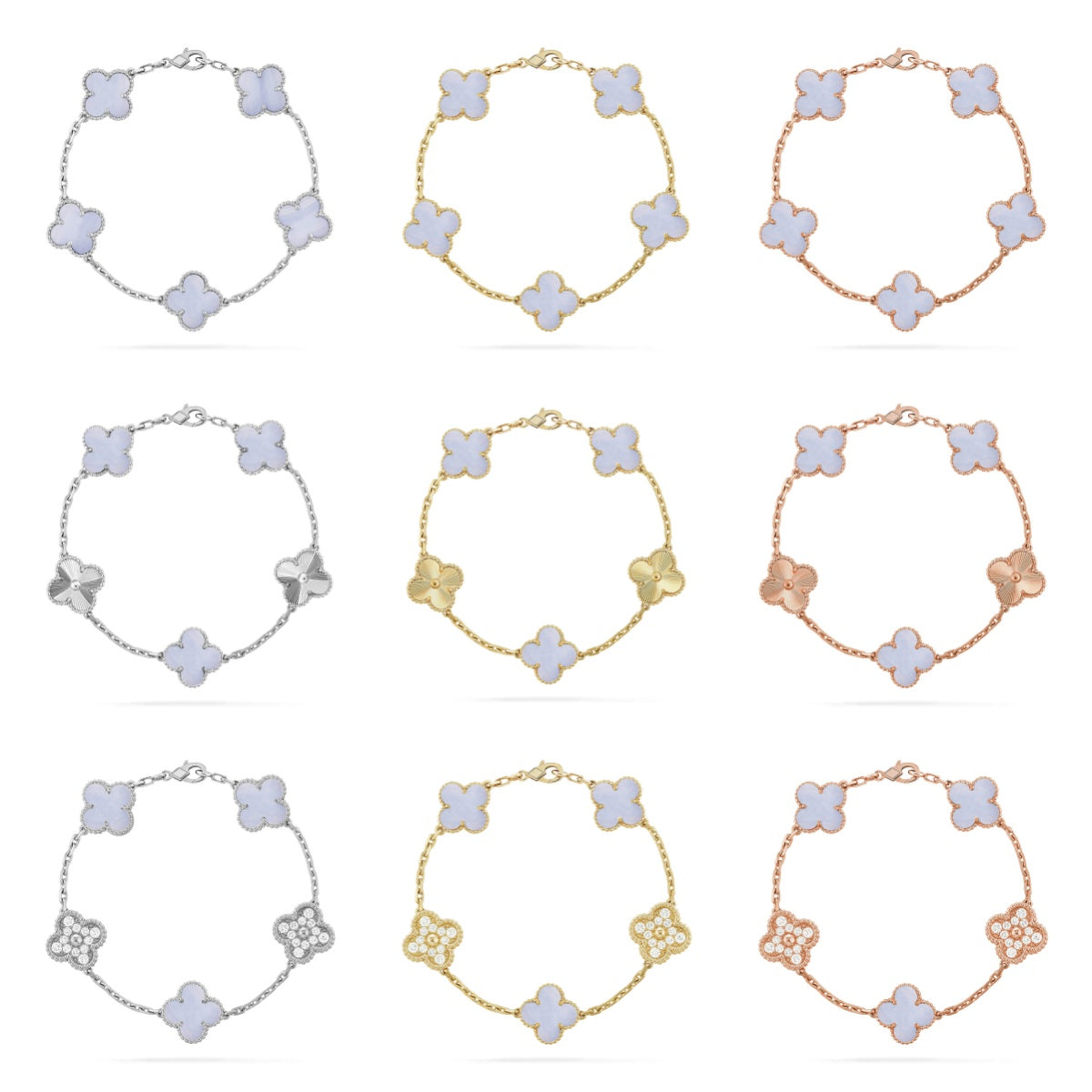 [Regal Jewels] CLOVER 5 MOTIF PURPLE CHALCEDONY BRACELET COLLECTION