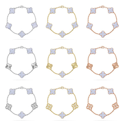 [Regal Jewels] CLOVER 5 MOTIF PURPLE CHALCEDONY BRACELET COLLECTION