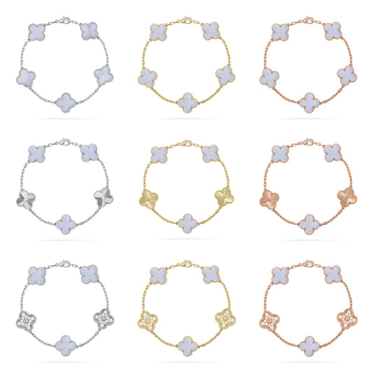 [Regal Jewels] CLOVER 5 MOTIF PURPLE CHALCEDONY BRACELET COLLECTION