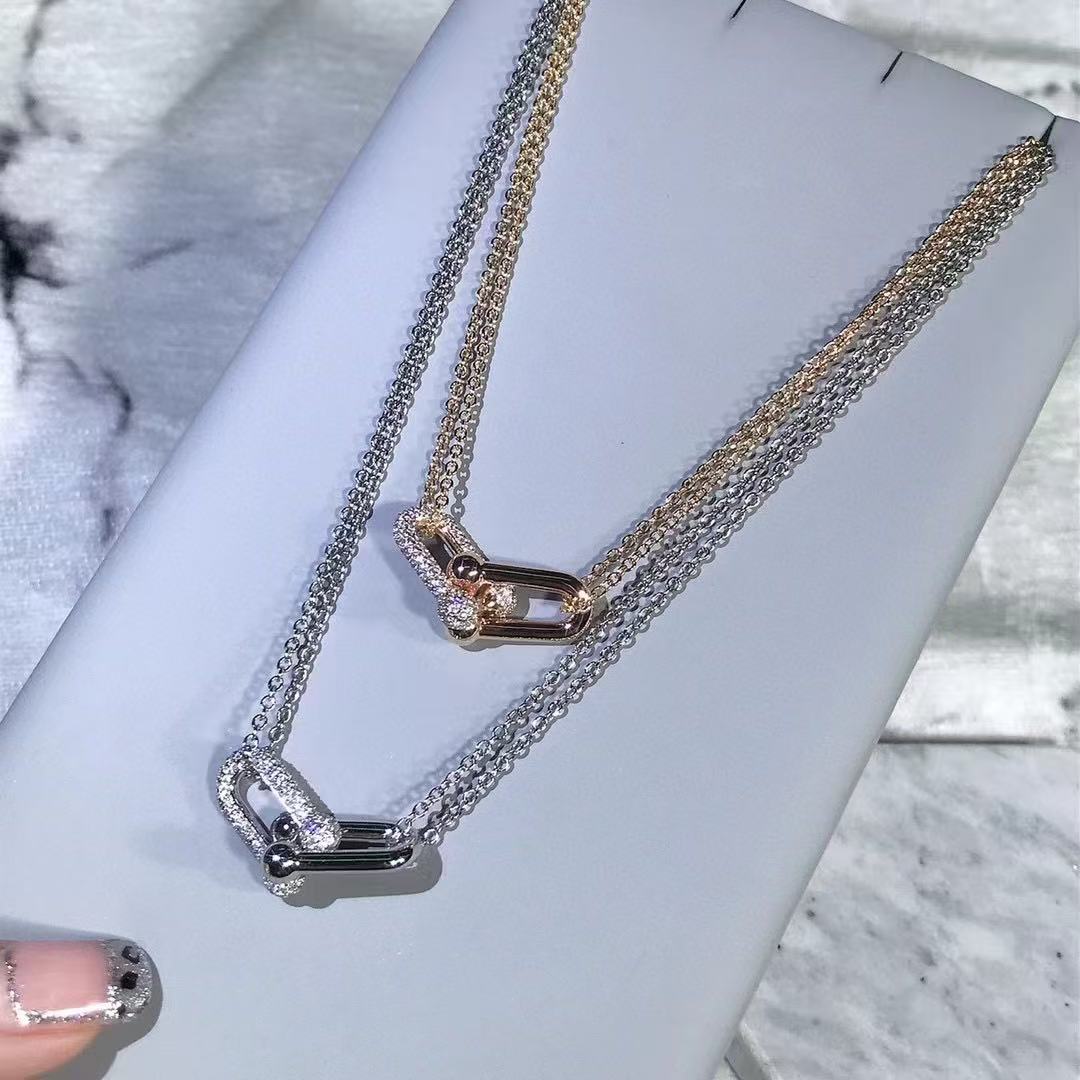 [Regal Jewels]T House Diamond-Set Double Chain Link Pendant Necklace